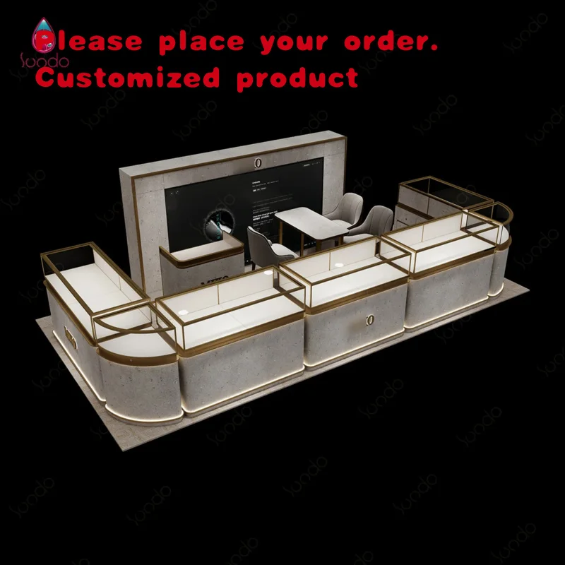 custom.Sundo Luxury Jewelry Kiosk Showcase Mall Jewellery Display Cabinet Counter Stone Gold Custom Retail Store Manufact