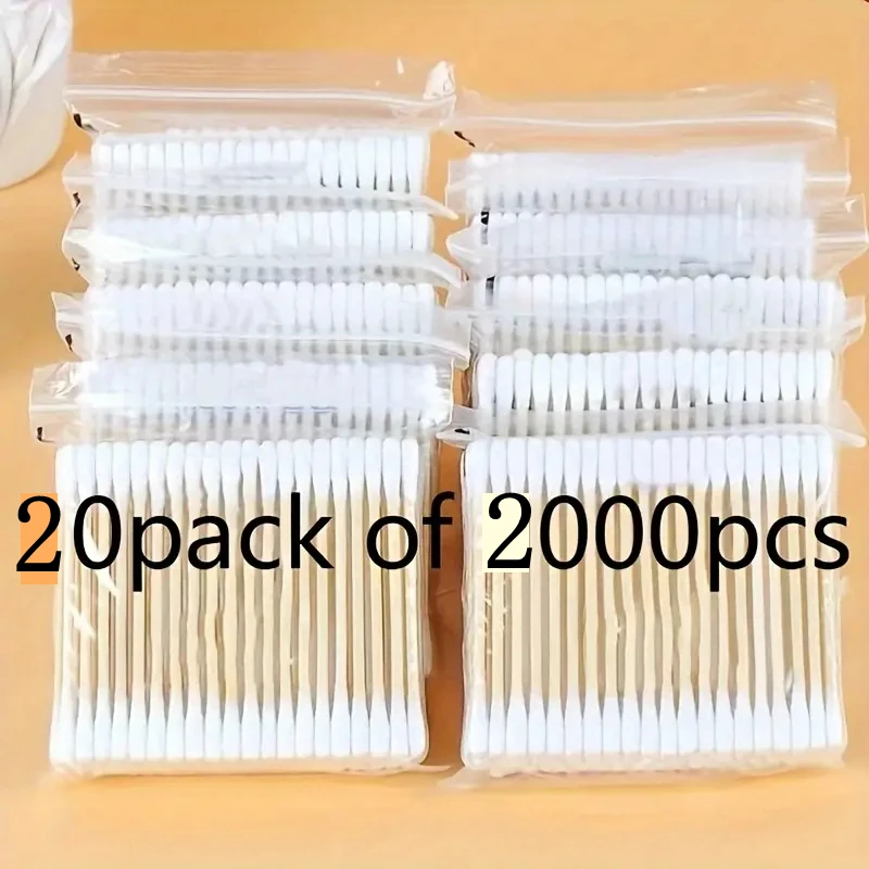Wholesale 2000/1000pcs Unscented Cotton Wooden Stick, Makeup Swabs, Double-Headed, Removal & Cleaning Ear Cotton Swabs