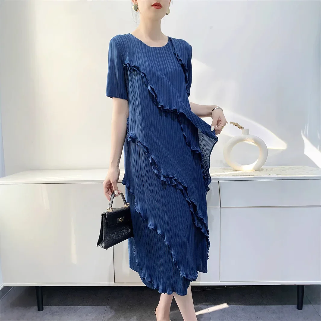 Pleats Pleated Dress 2025 Summer New Mid-length Three-dimensional Decorative Design Sense Minority Commuter Casual Skirt