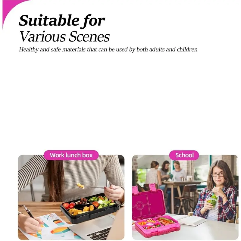 ABLN-Kids Bento Lunch Box With 5 Compartments, Portable Divided Microwave Safe Leakproof For School Offices Picnic