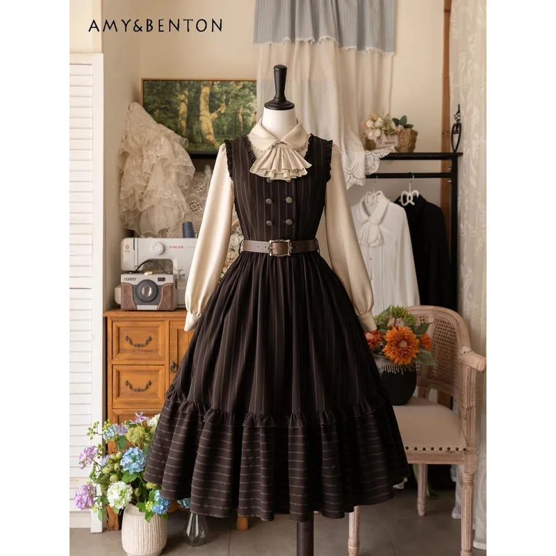 

25COSSpring Autumn Elegant Retro Temperament Square Collar Sleeveless Dress Sweet Lolita Dresses High-Grade Slim Mid-Length Dres