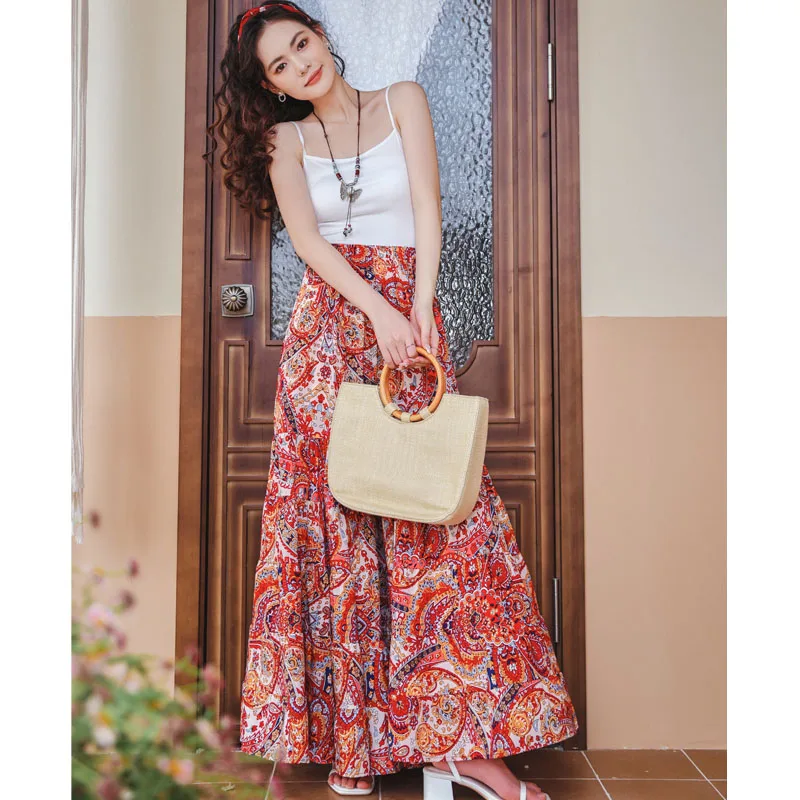 

Летний женский комплект одежды для отпуска: топ на бретелях и брюки с широкими штанинами в этническом стиле для пляжного отдыха