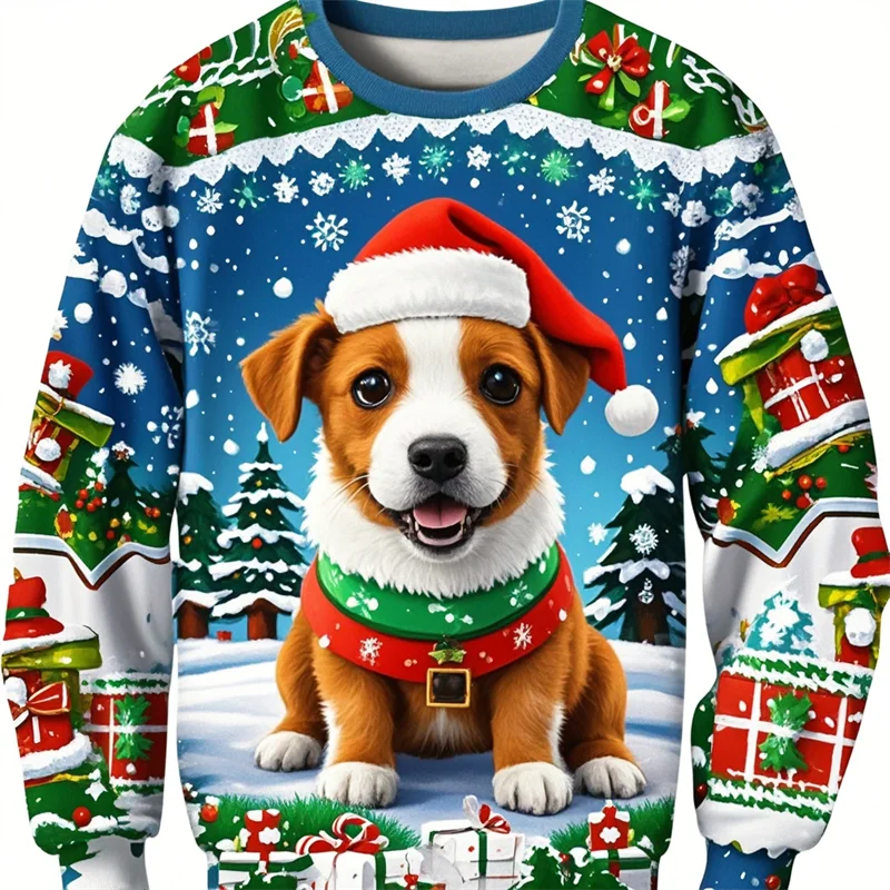 Ugly Christmas Sweater For Men Funny Xmas Novelty Sweatshirt Cool 3d Dog Cat Print Pullovers Long Sleeve Boys Sweaters Clothes