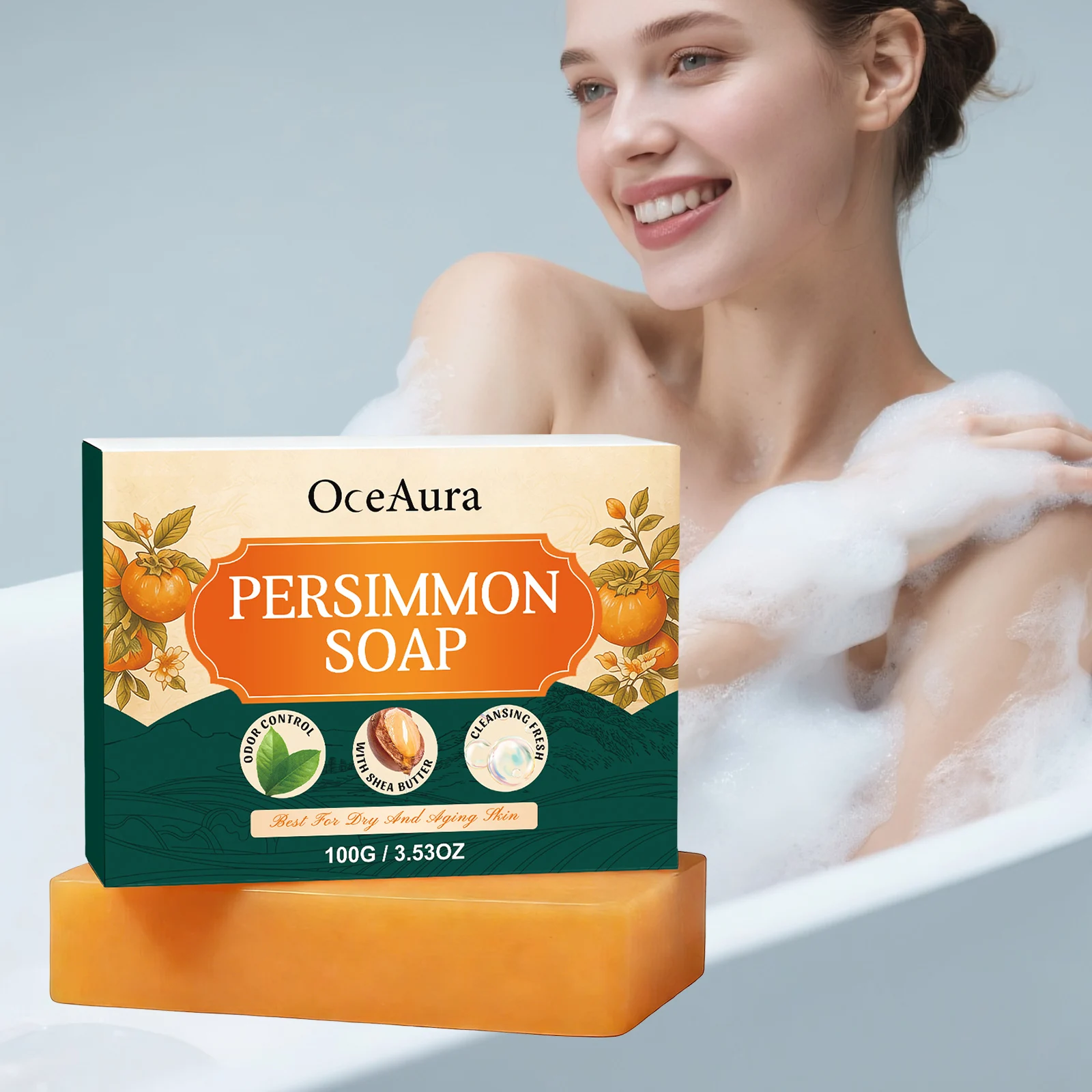 

Persimmon Soap Bar For Cleansing Exfoliating Refreshing Oil Control Moisturizing Lasting Fragrance Body Deodorizing Bath Soap