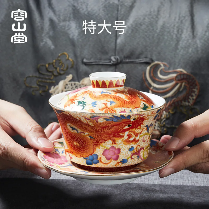 

Ceramic Gold Wire Enamel Painted Gaiwan Large Home Tea Brewing Cup Tea Bowl Single Kung Fu Tea Set