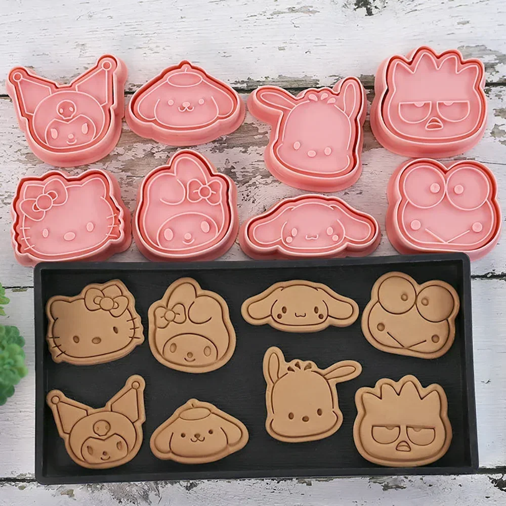 8PCS/Set Sanrio Cookies Mold Anime Hello Kitty Melody Cinnamonroll Accessories Baking Tools Cartoon Embossing Pastry Mould Gift