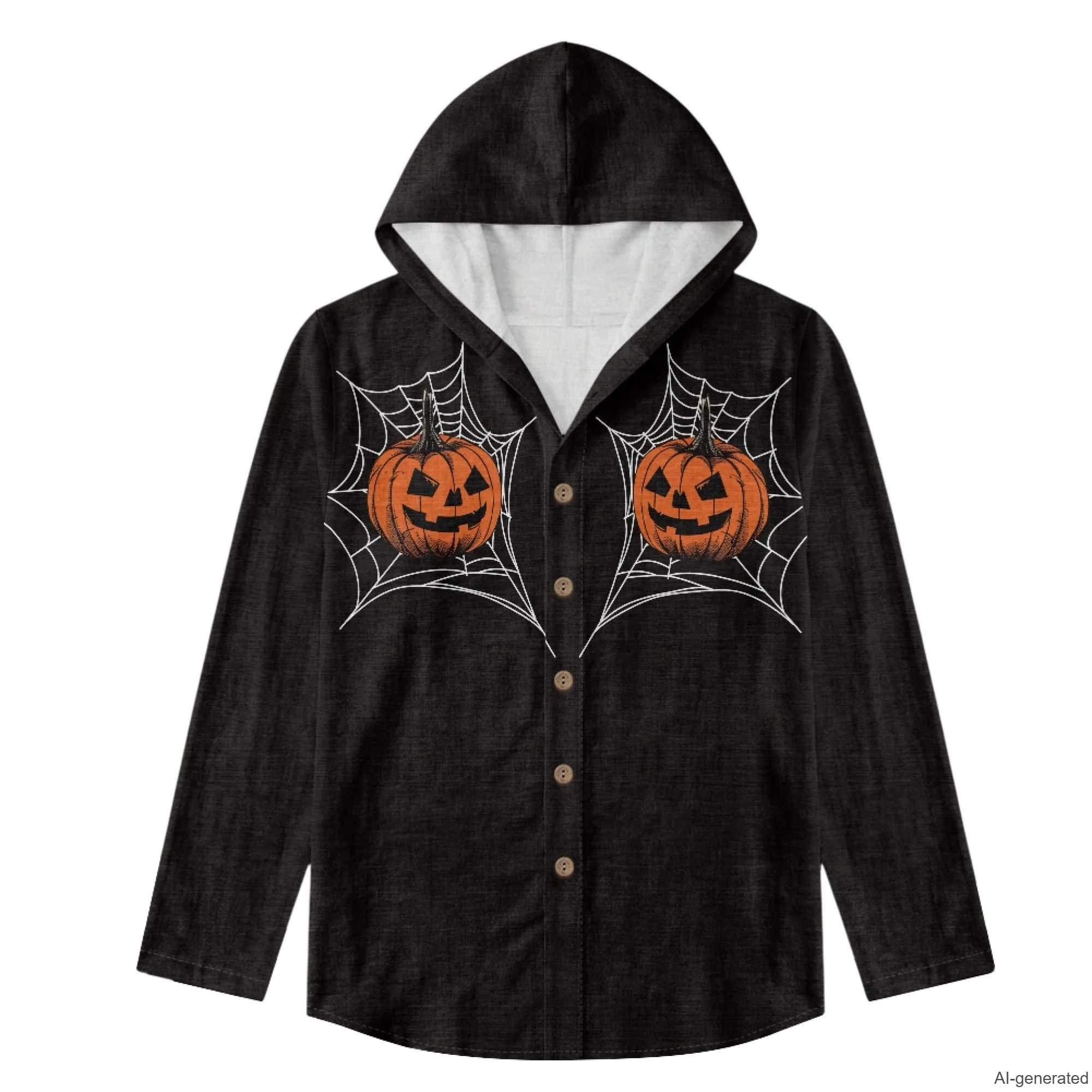 2026 Linen Halloween Pumpkin Funny Print Summer Long-Sleeve T-Shirt for Men Trendy Streetwear Casual Halloween Party Tee inen