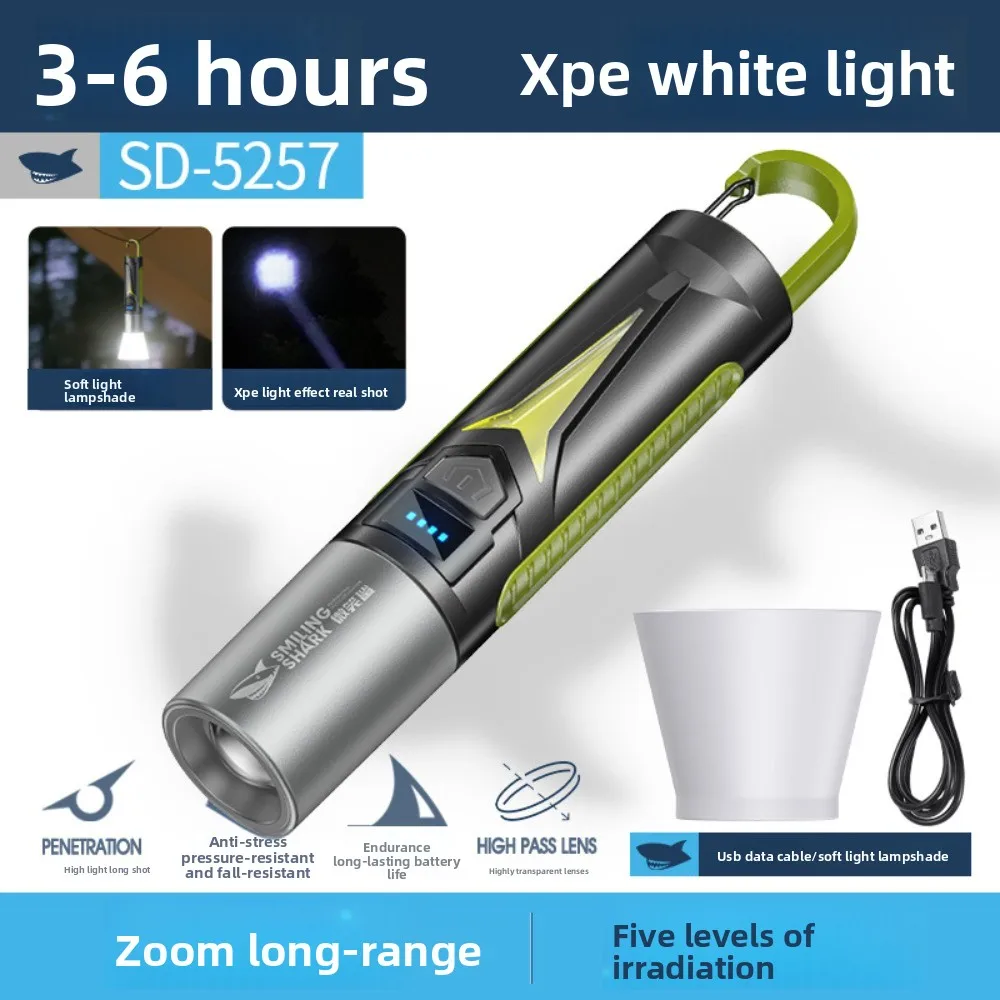 Zoomable COB Camping Flashlight  Adjustable Focus Side Light with Clip Compact  Portable Outdoor Hiking Emergency
