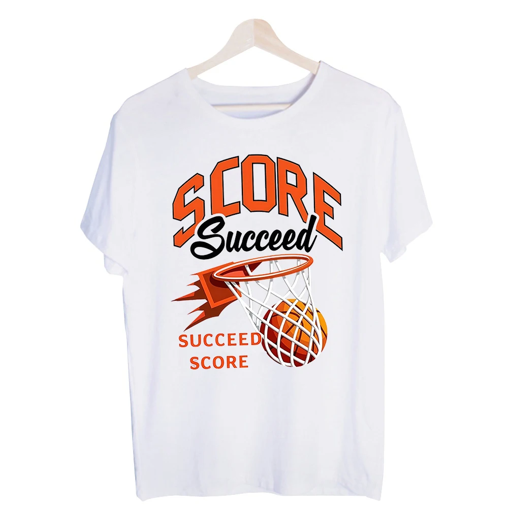 Men's Basketball Hoop and Ball Graphic Tee, Short Sleeve Crew Neck T-Shirt for Casual Sports Style and Daily Wear