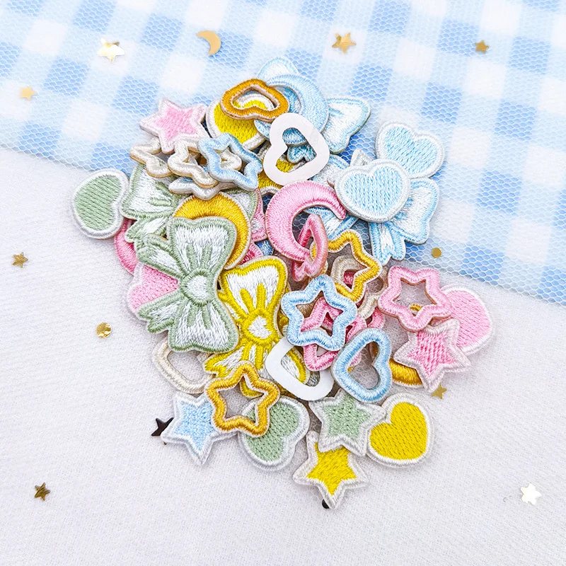 8pcs Cute Mini Love Star Bows Patches For Clothing Kids Self-adhesive Embroidery Applique DIY Decorative Phone Case Backpack