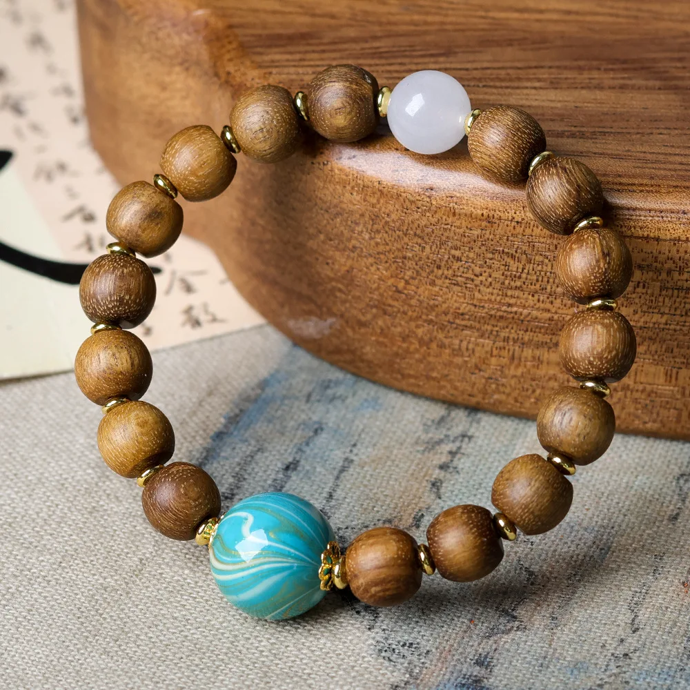 Winter on the new yellow heather incense wood lantern beads bracelet original cultural game large lacquer Chinese string