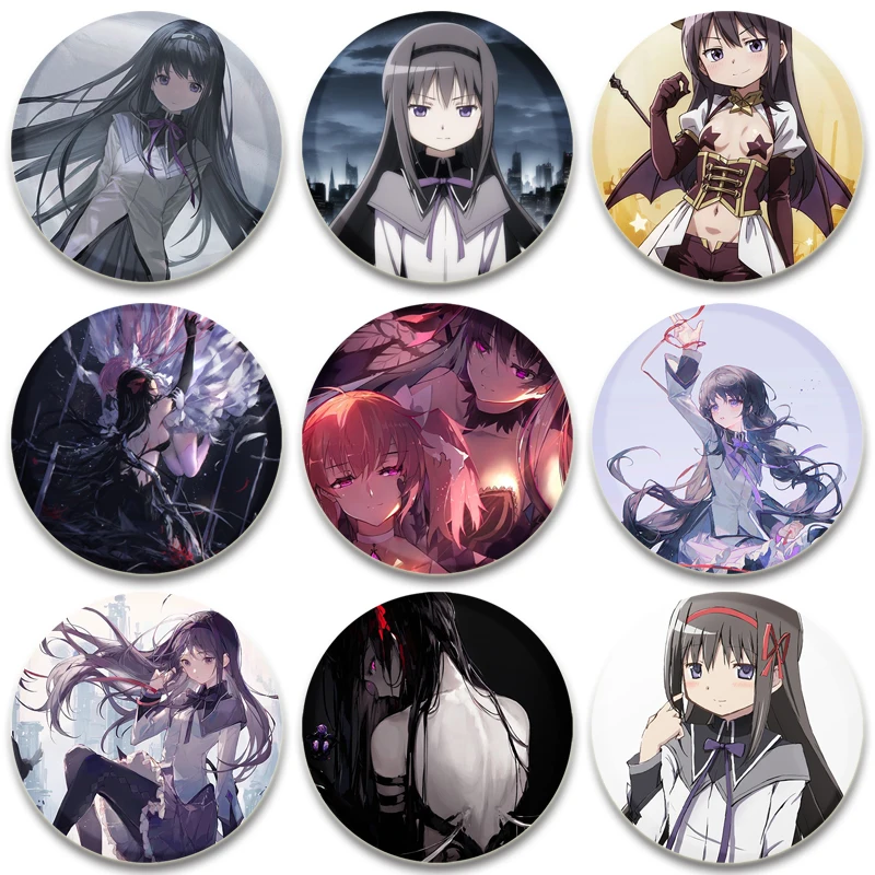 58MM Cartoon Character Akemi Homura Round Brooch Badge Snap-in Button Pins Brooches for Clothes Decoration Fashion Jewelry Gifts