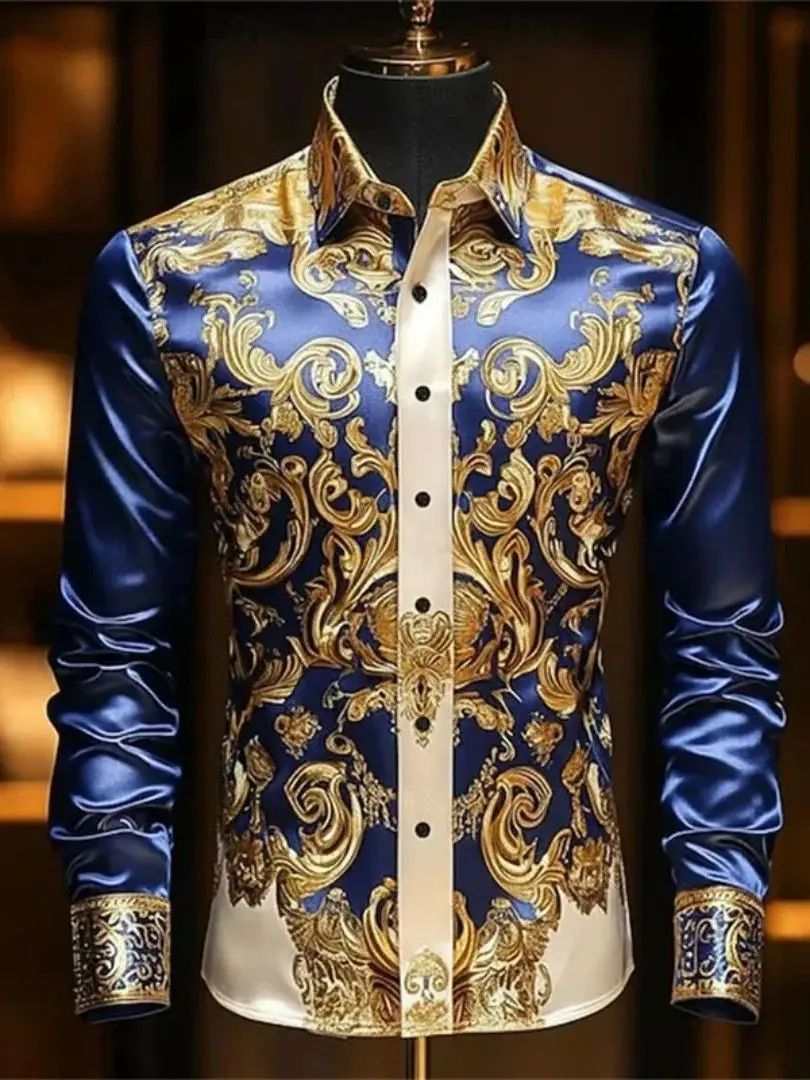 

Color Block Button up Lapel Shirt for Men Fashion Urban Style Polyester Fiber Long Sleeve Casual Shirt Men's Fashion City Style