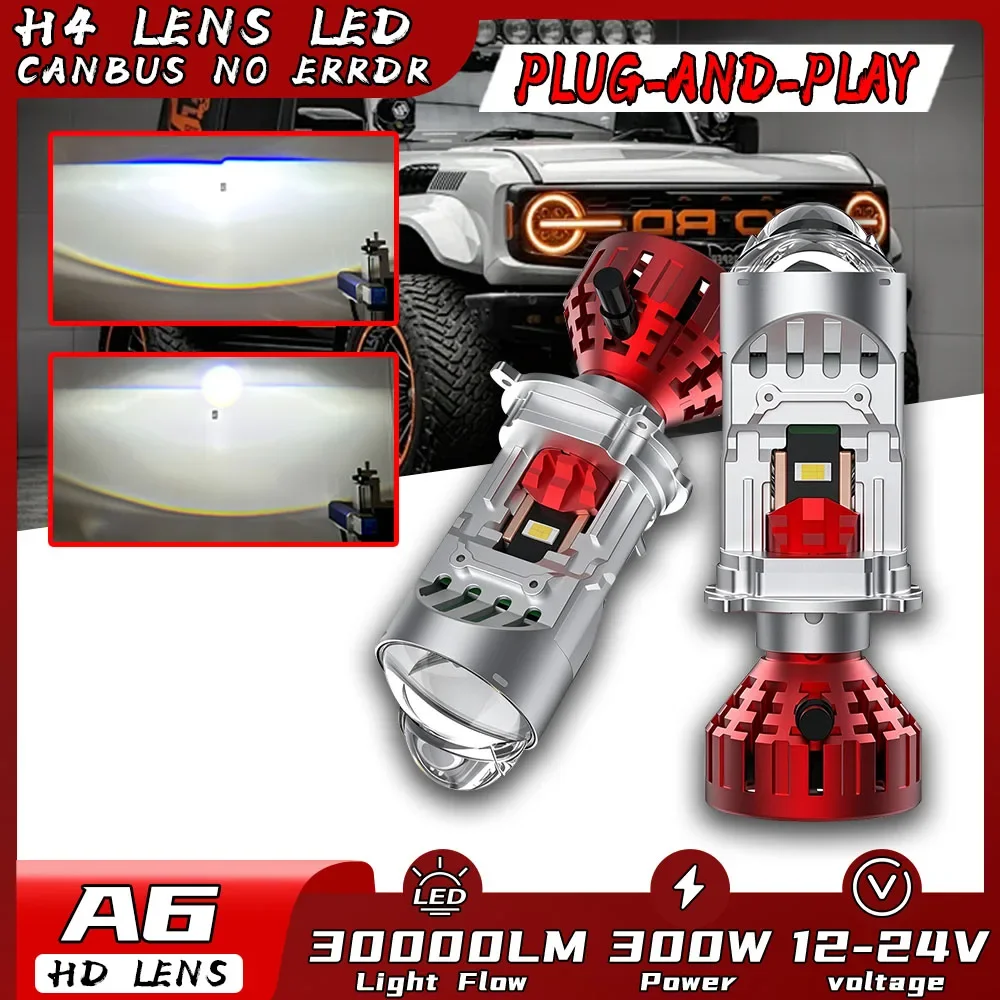 2PCS A6 H4 Bi Lens LED Headlight Bulbs Single Lamp Cup 3 Chips High Beam Fill Light Canbus Turbo Cooling Plug&Play Car Lamp 12V