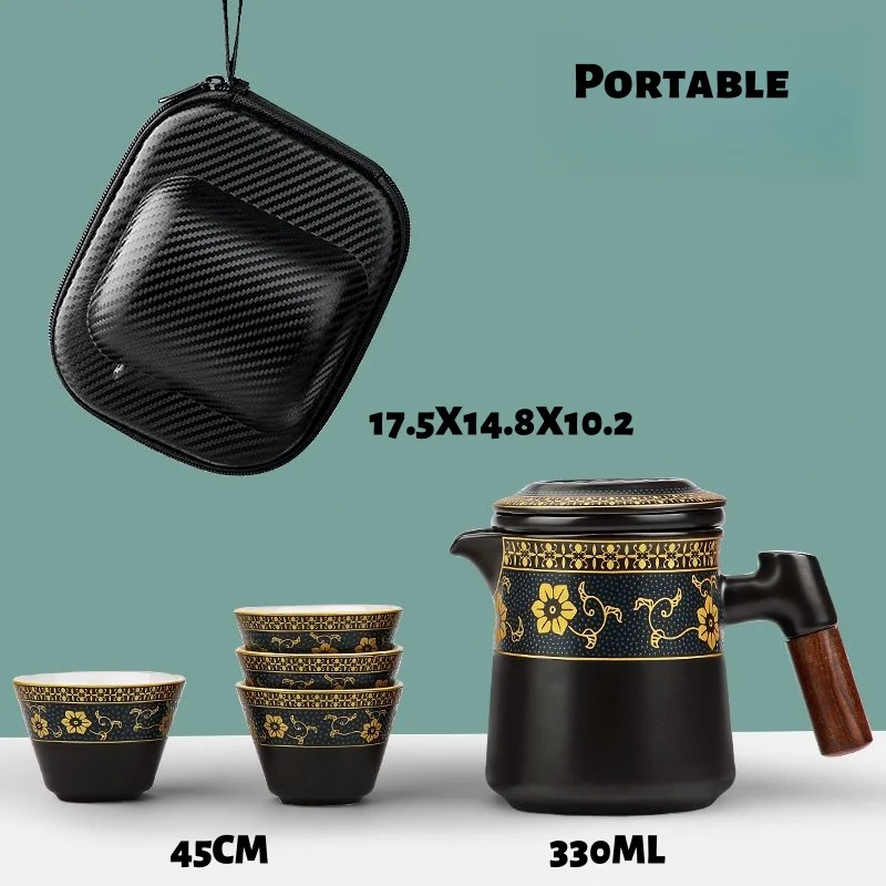 

Travel Tea Set One Teapot with Four Cups Single-Person Teapot and Cups Simple Gongfu Tea Set Outdoor Tea Brewing Kit