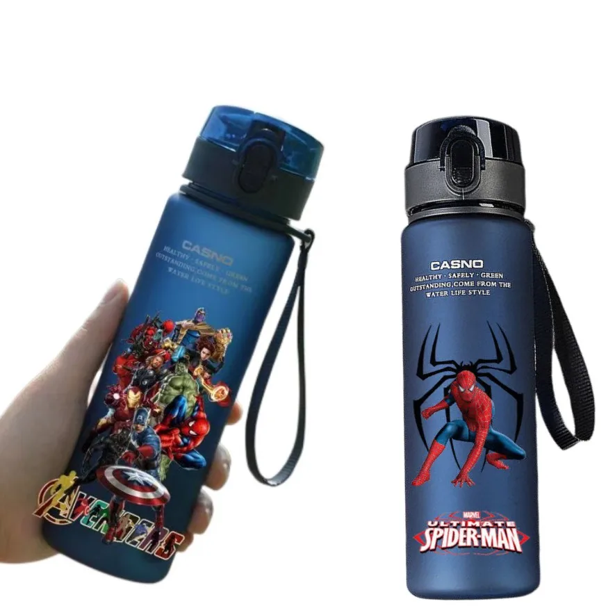 560ml Disney Spiderman Hulk Anime Water Bottle iron Man toy for Boys Cartoon Plastic Drinking Cups Children Adult Water Glass