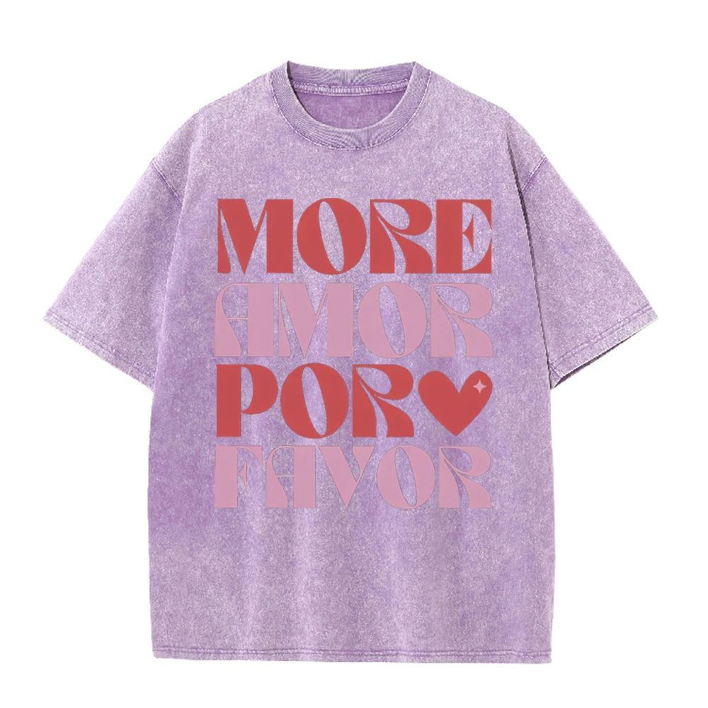 2026 Vintage Washed Black More Amor Por Favor Graphic T Shirt Spanish Love Text Print Oversized Casual Short Sleeve Tee