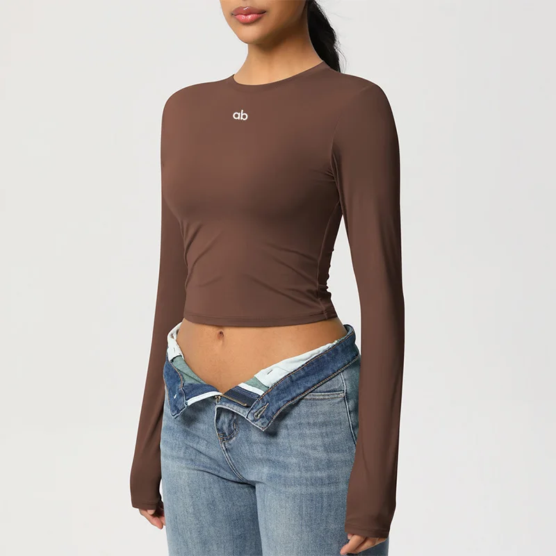 New Women's Casual Sports Long Sleeve T-shirt Spring Autumn Solid Color Slim Fit Hoodie T-shirt Women's Yoga Shirt Street Top