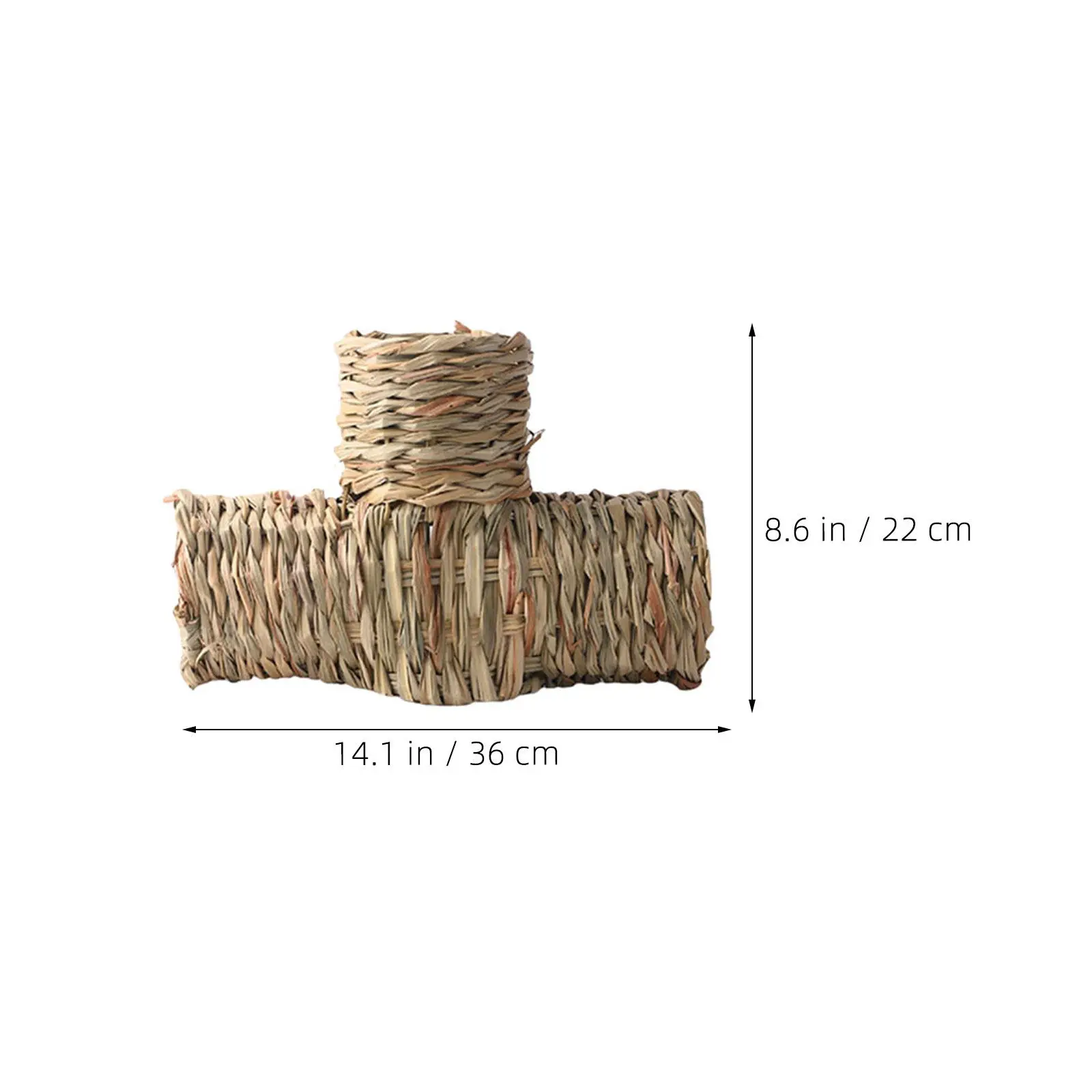 Hand Woven Natural Grass Hamster Tunnel for Small Pets Three Way Connectable Design Stress Relief Exercise Hideout Sleeping Nest