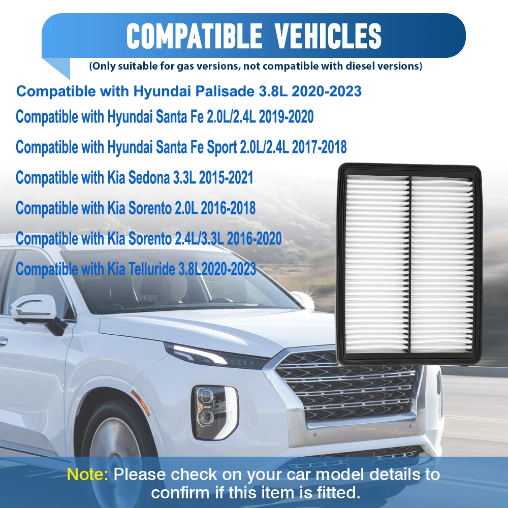 

28113-A9100 Car Engine Air Filter for Hyundai Palisade 3.8L Santa Fe Sport Kia Sedona Sorento Telluride CA11943 WA610271