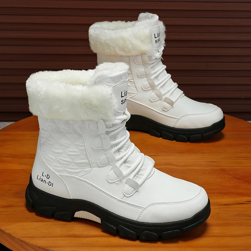 أحذية رجالية للاستخدام الخارجي مع أحذية ثلج مخملية سميكة ودافئة، أحذية قطنية مقاومة للماء والبرودة، تصميم بسيط وأنيق #1