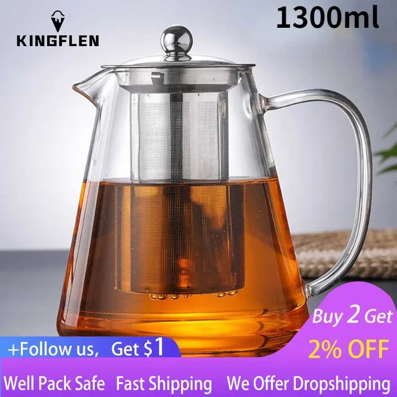 

Heat Resistant Borosilicate Glass Teapot for Tea, Water Jug 1300ml Large Thickened Tea Pitcher Household Kettle With Infuser