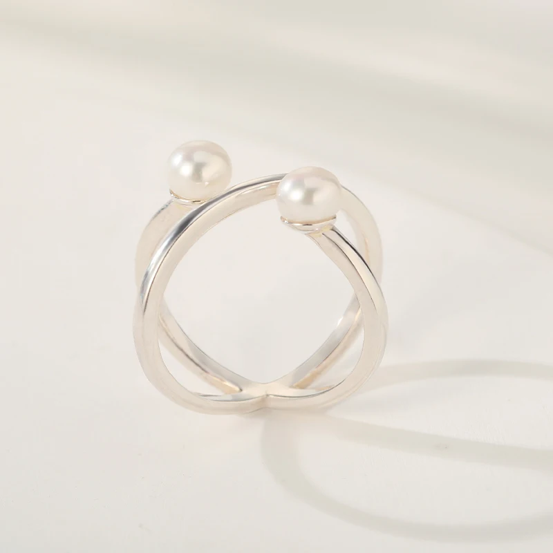 S925 silver natural pearl ring stainless steel, female jewelry, stylish opening, gentle and elegant