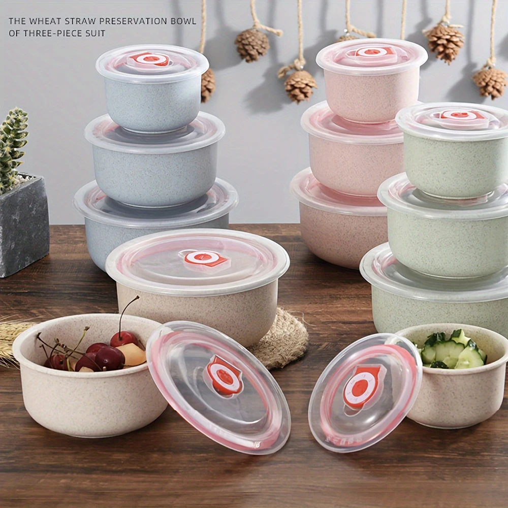 

3pcs/Set Plastic Round Lunch Box With Lid, Food Container For Home, Gift Box Set (300ml, 500ml, 900ml)