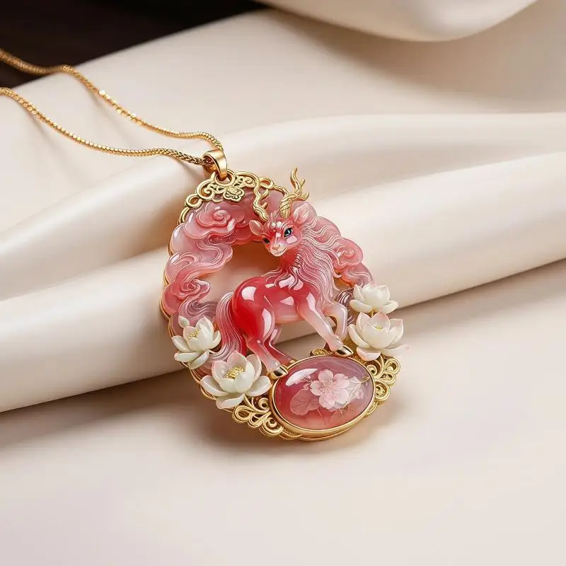 Luxury Minimalist Deer Pendant Necklace Cable Chain Chinese Style Lucky Guardian Animal Jewelry Gift For Women Friend