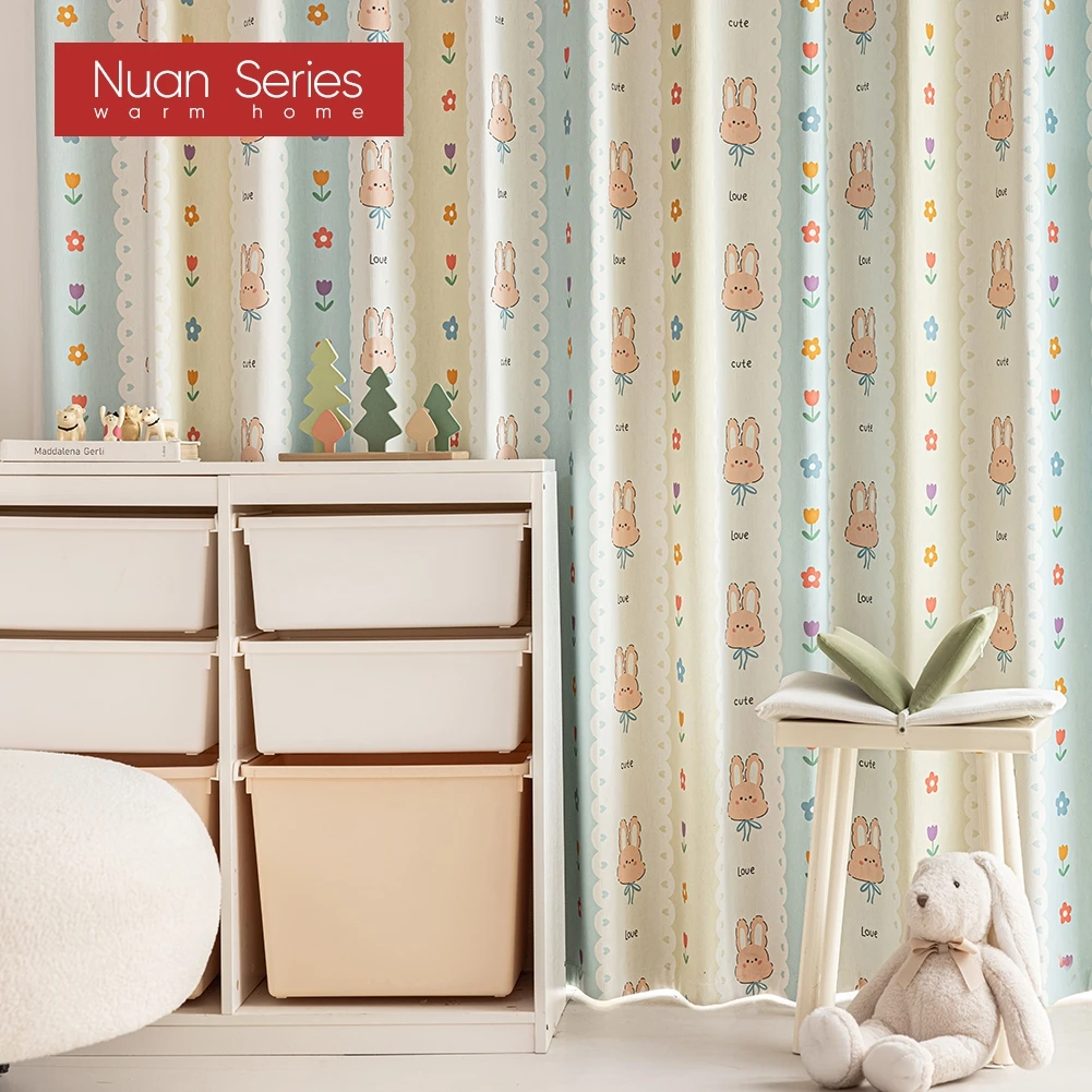 

Милые шторы блэкаут с принтом кроликов и цветов, блокирующие 90% света, для детской спальни/детской комнаты, пастельный декор в стиле бохо