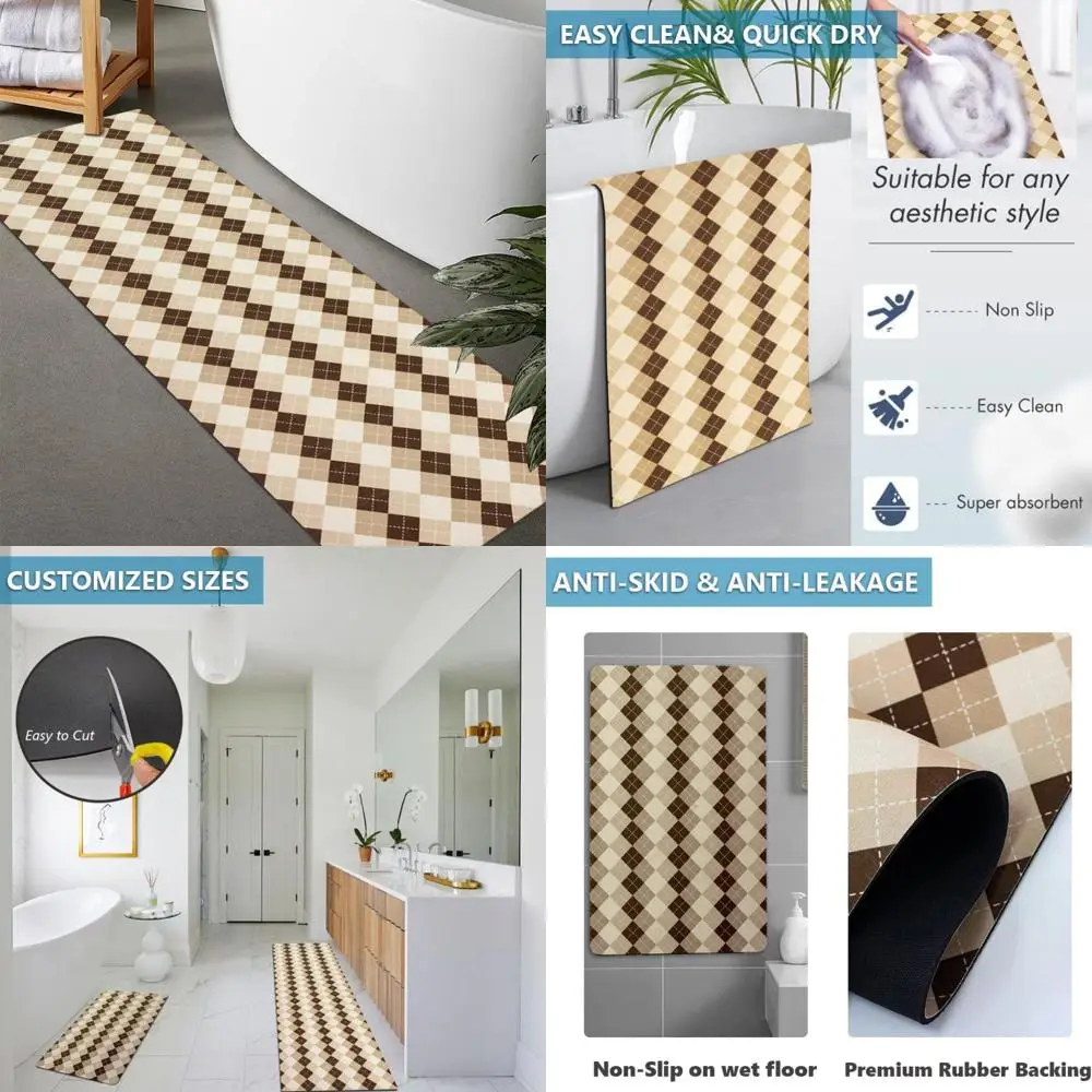 

custom-sized rubber non-slip absorbent thin bath rugs, quick drying, door-fit, washable mats