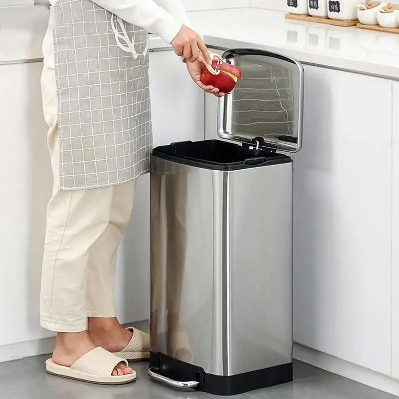 Trash Can With Foot Pedal Waste Basket Step On Trash Can Garbage Can Stainless Steel Waste Bin With Lid Large Capacity Trash