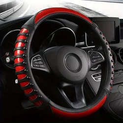 Carbon Fiber Faux Leather Car Steering Wheel Cover, Universal Leather Film Fashion Sports Four Seasons Universal Car Accessories