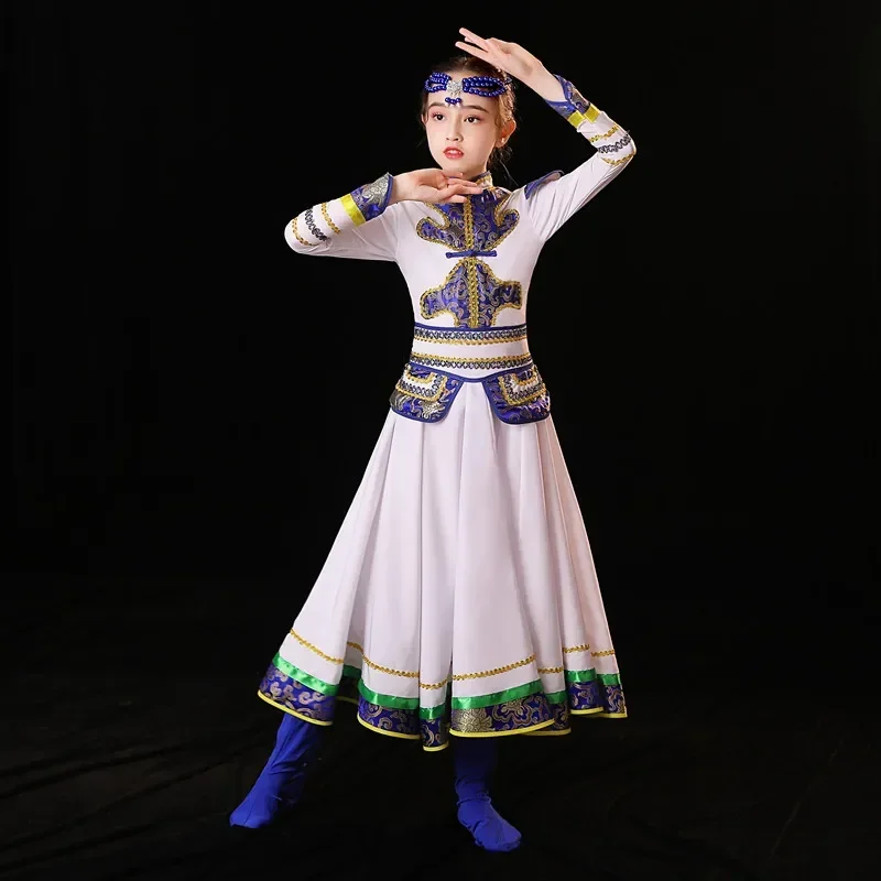 Vestido de baile mongol para niña, traje de actuación de danza tibetana, Ropa de baile mongol chino, traje tibetano para Festival Folclórico