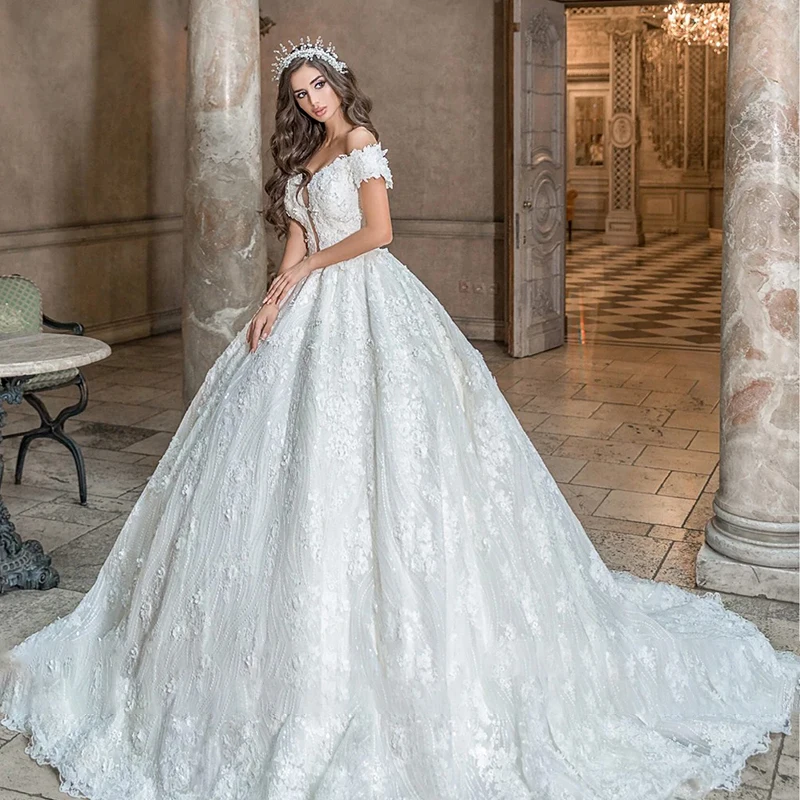 

Luxurious Wedding Dress Organza With Embroidery 3d Flower Ballgown Sleeveless Boat Neck Customized Bride Dress Vestido De Novia