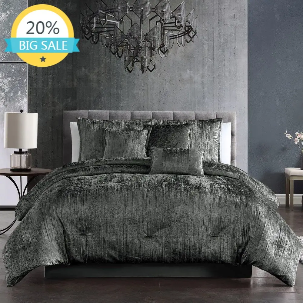 

7-Piece King-Size Charcoal Gray Plush Comforter Set