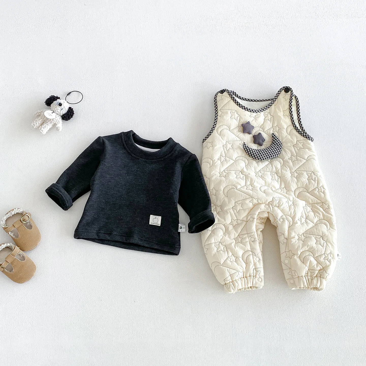 Winter Baby Bodysuit Korean Thicken Cute Base Layer Boys Star Cartoon Warm Bodysuit Children