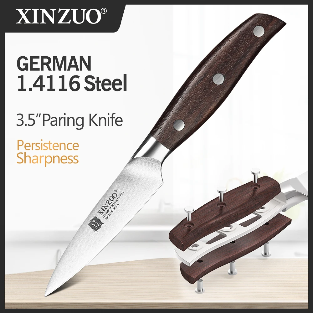 XINZUO niemcy Steel 3.5 "nóż do parowania ze stali nierdzewnej, antypoślizgowy, ergonomiczny uchwyt czerwone drzewo sandałowe nóż do obierania owoców nóż do parowania kuchni