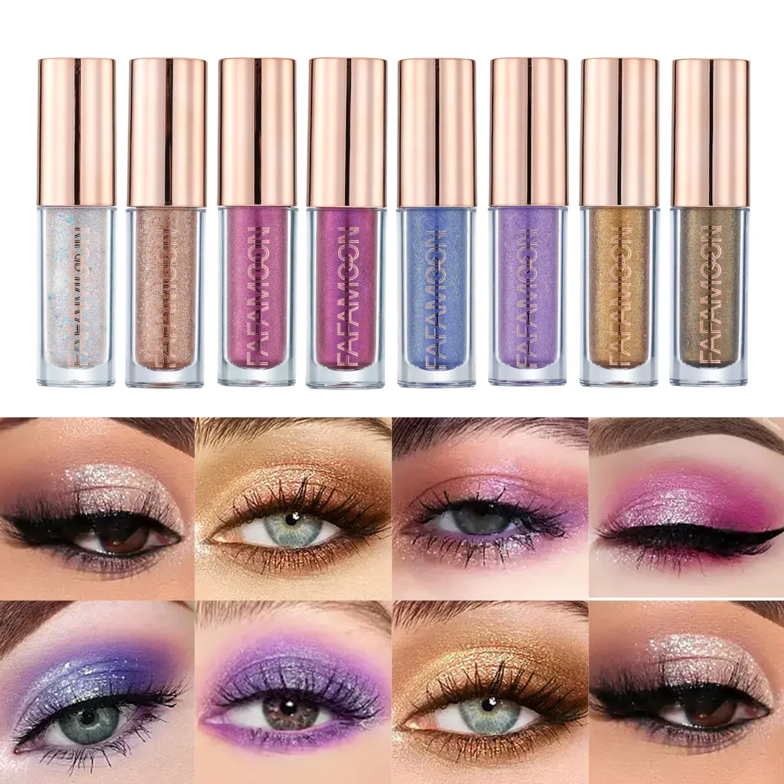 Sombra de ojos líquida con purpurina monocromática, lápiz de lentejuelas doradas y púrpuras, brillo, gusano de seda, maquillaje, resalte, Cosméticos brillantes impermeables para ojos