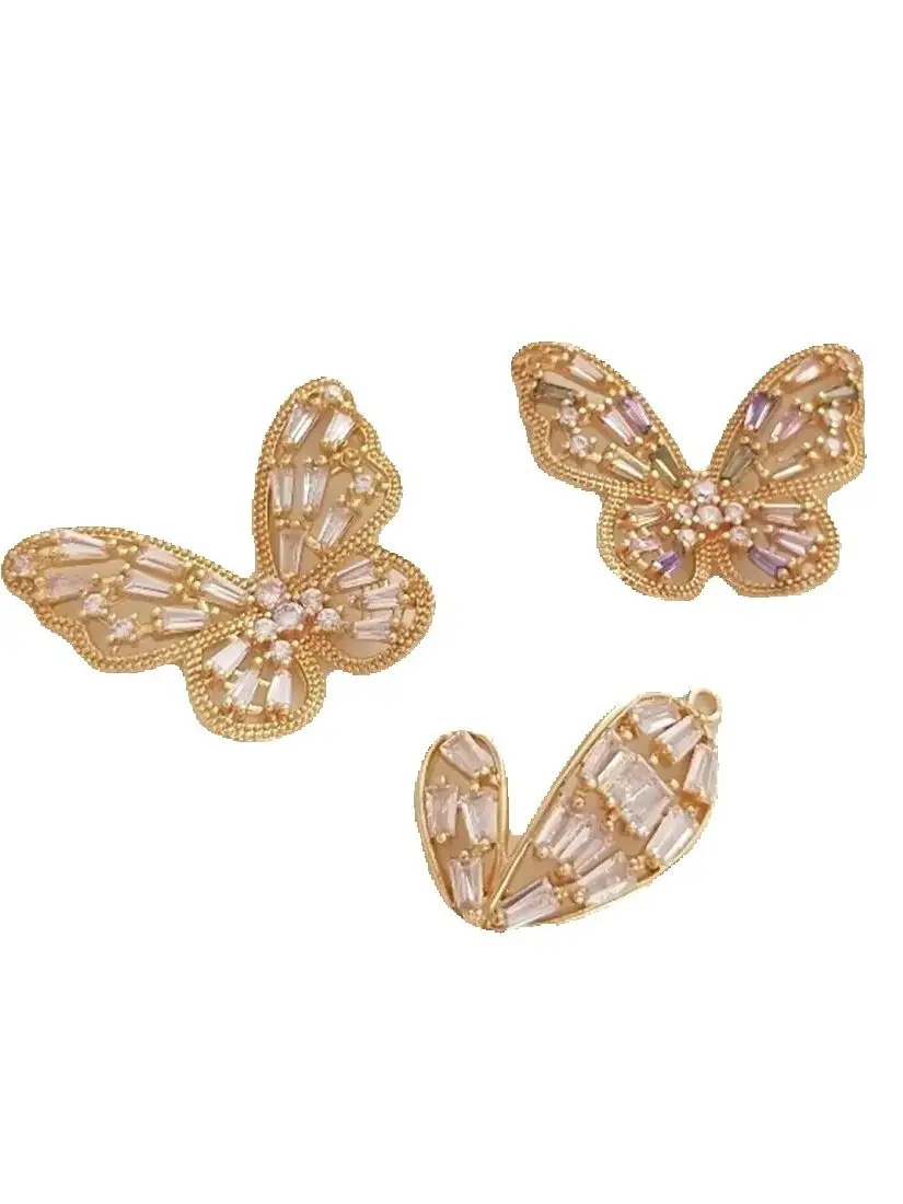 

14K Gold Inlaid Zircon Rainbow Butterfly Pendant, Love Heart Shaped Pendant, DIY Earrings, Necklace, Pendant Accessories