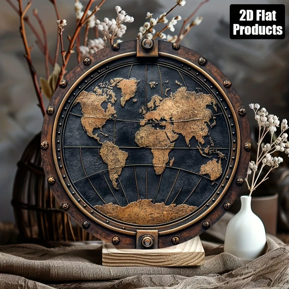 CIFBUY Vintage World Map Aluminum Wall Art Waterproof Rustproof Metal Decor for Home Bar Kitchen Office Living Room Cafe