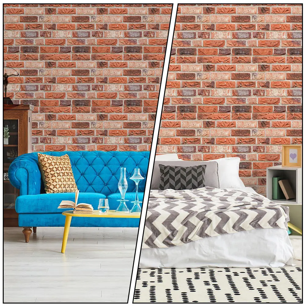 

5Pcs PVC Waterproof Brick Grain Wall Stickers 3D Retro Design Decorative Tile Texture Wall Decals Adhesive Backdrops