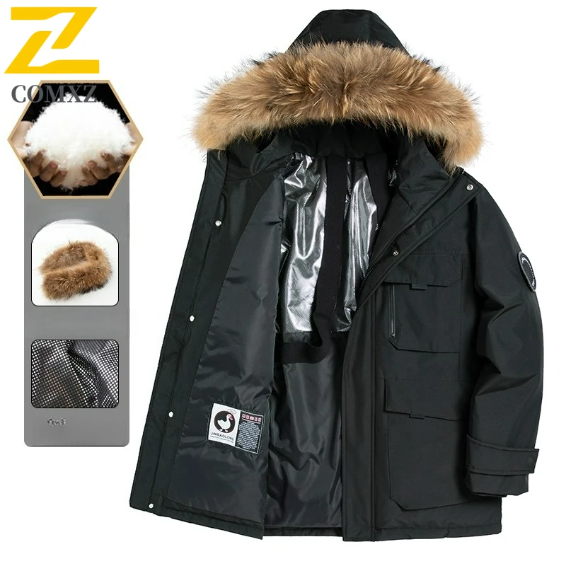

COMXZ Premium Men Down Jacket Detachable Fur Collar Outdoor Sport Warm Parka Fashion Daily Casual Windproof Winter Puffer Coat