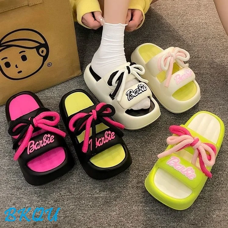BKQU Brand 2024 Summer New Punk Style Sweet and Spicy Girl Bread Shoes High Heel Platform Shoes Bow Decorative Treading Shit
