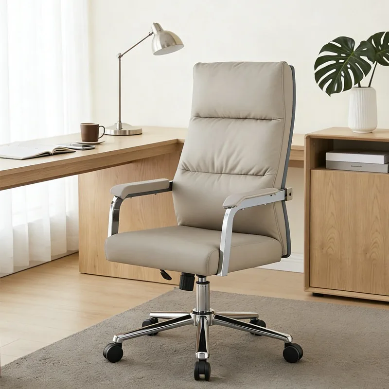 Sillón de oficina de lujo, cómoda silla de oficina de cuero con respaldo alto, silla ergonómica con ruedas para ordenador, muebles de oficina