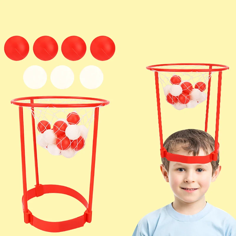 1Set Funny Kids And Adults Carnival Game Head Hoop Basketball Party Game Adjustable Basketball Net Headband With 20 Balls