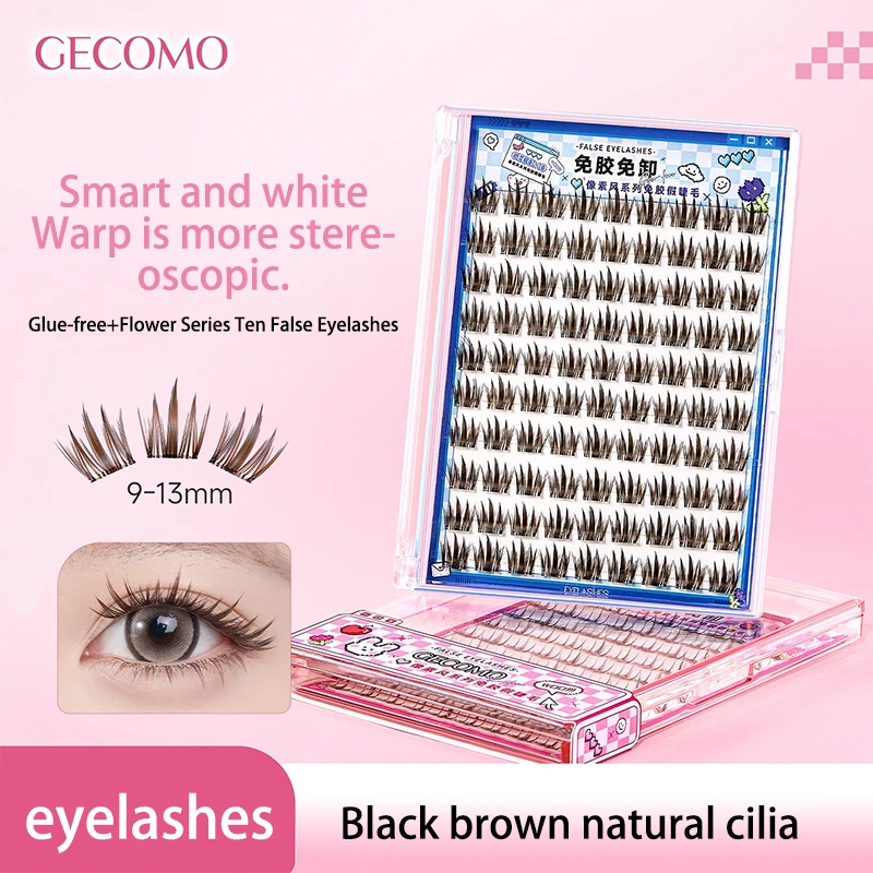 GECOMO cílios postiços sem cola de grande capacidade, micro onda natural, maquiagem natural, desgaste natural, uso novato