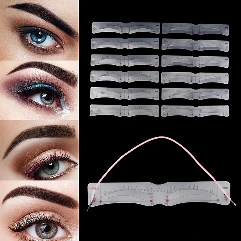 12 stile fissabile Stencil per sopracciglia Grooming Shaper Template adesivi riutilizzabili strumenti per il trucco per Eye Brow Stamp Pen Pencil Cosmetic