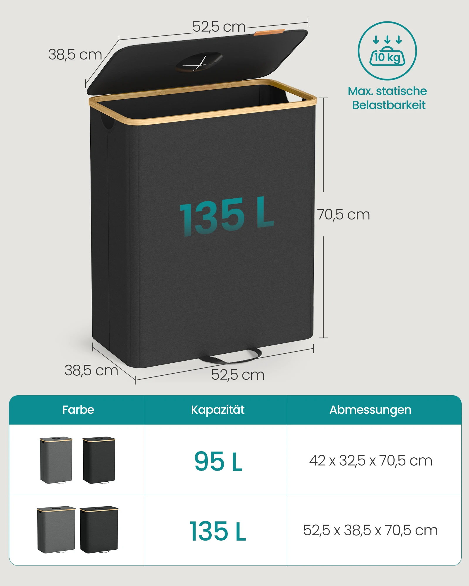 SONGMICS جمع زجاجات الودائع زجاجات الحاويات جامع حاوية فارغة معاد تدويرها مع غطاء ثقب حقيبة داخلية مع مقابض المطبخ