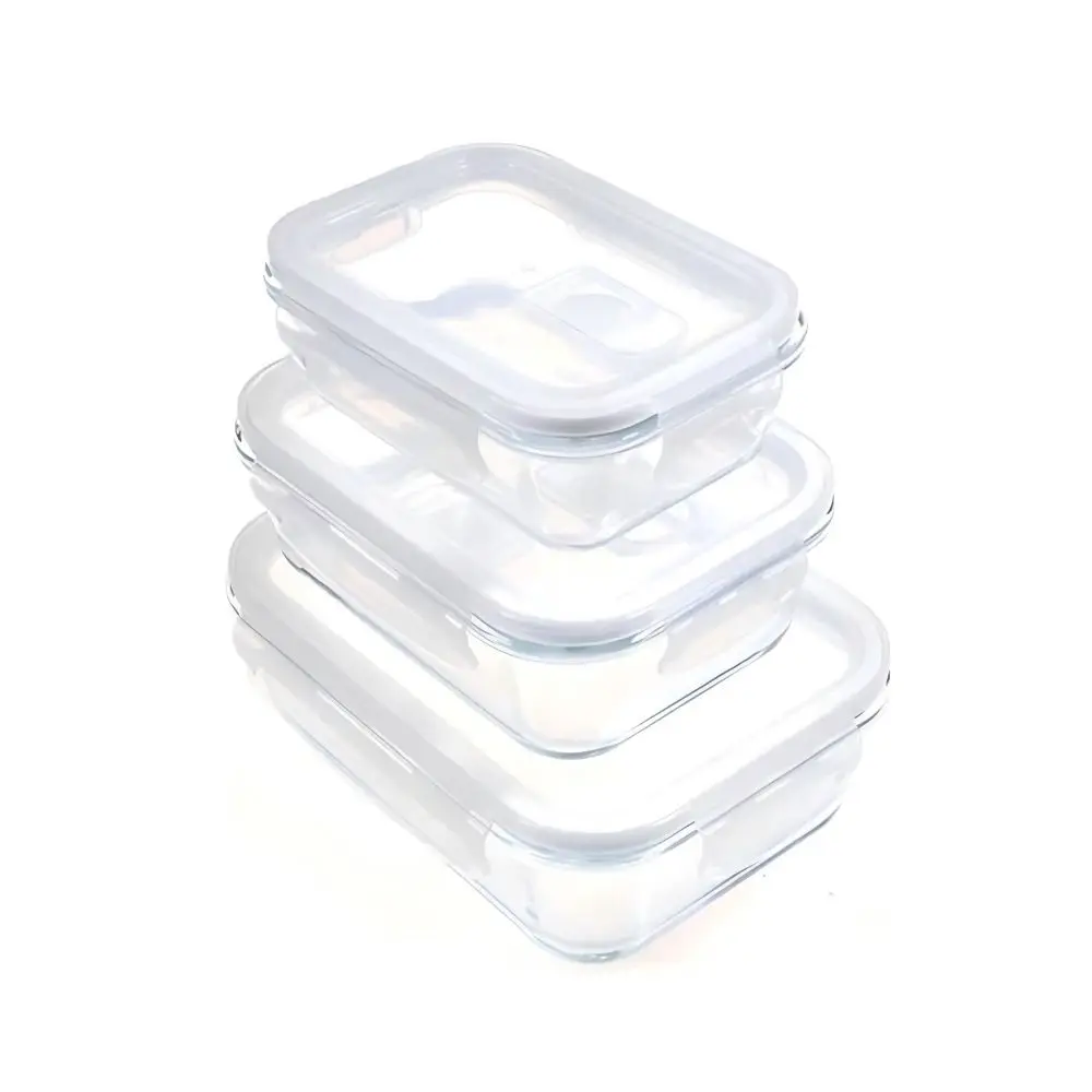 3PCS Glass Storage Containers : Airtight Bento Boxes Set, Microwave Safe Glass Crisper,Home Office Kitchen Camping Meal Prep